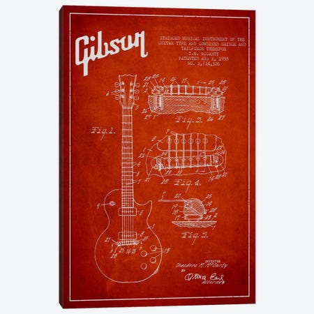 Gibson Guitar Red Patent Blueprint Canvas Print #ADP956} by Aged Pixel Canvas Art