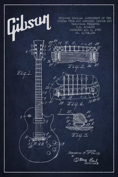 Music Blueprints: Gibson Guitar Blue Patent Blueprint by Aged Pixel