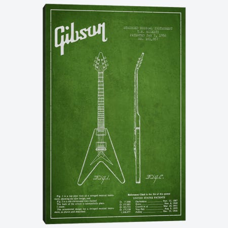 Gibson Electric Guitar Green Patent Blueprint Canvas Print #ADP960} by Aged Pixel Canvas Art