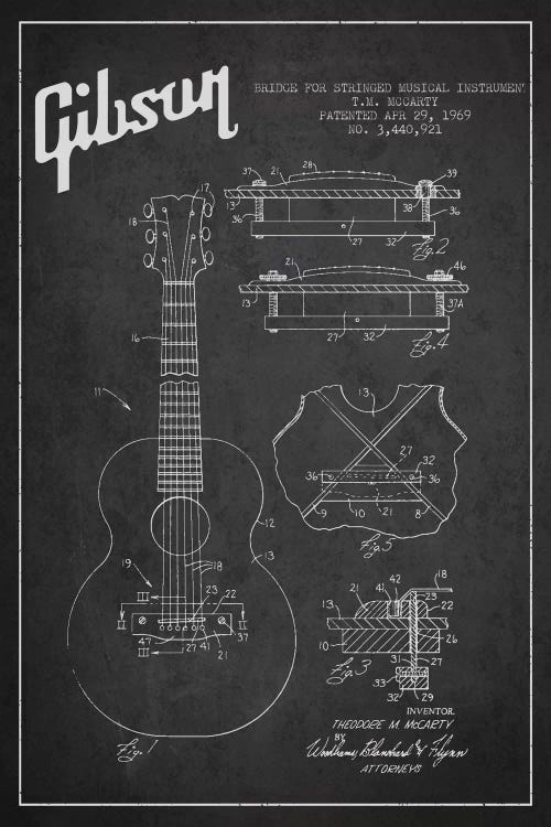 Gibson Stringed Charcoal Patent Blueprint