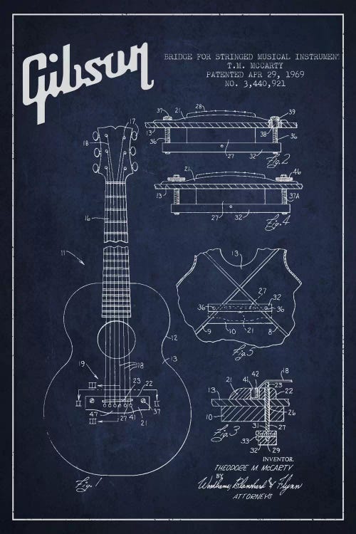 Gibson Stringed Navy Blue Patent Blueprint