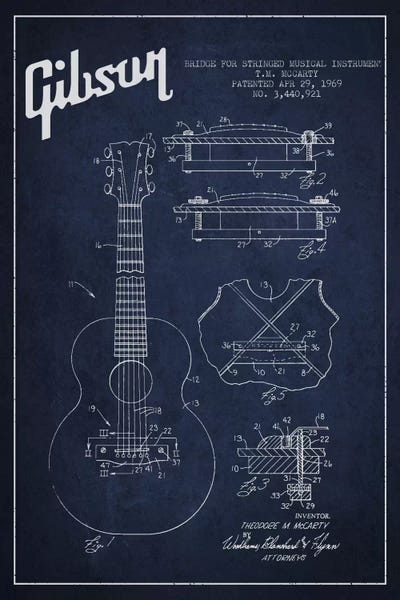 Aged Pixel: Gibson Stringed Navy Blue Patent Blueprint by Aged Pixel