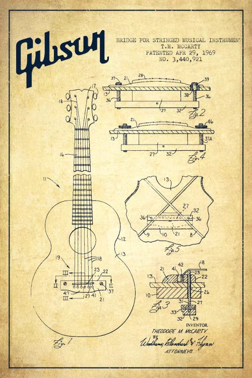 Gibson Stringed Vintage Patent Blueprint