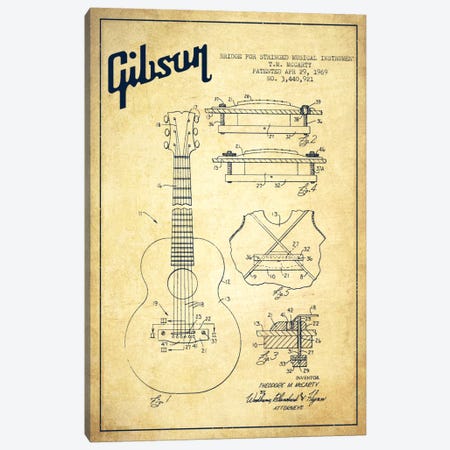 Gibson Stringed Vintage Patent Blueprint Canvas Print #ADP968} by Aged Pixel Canvas Art
