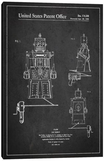 Toy Robot Dark Patent Blueprint Canvas Art Print - Robot Art