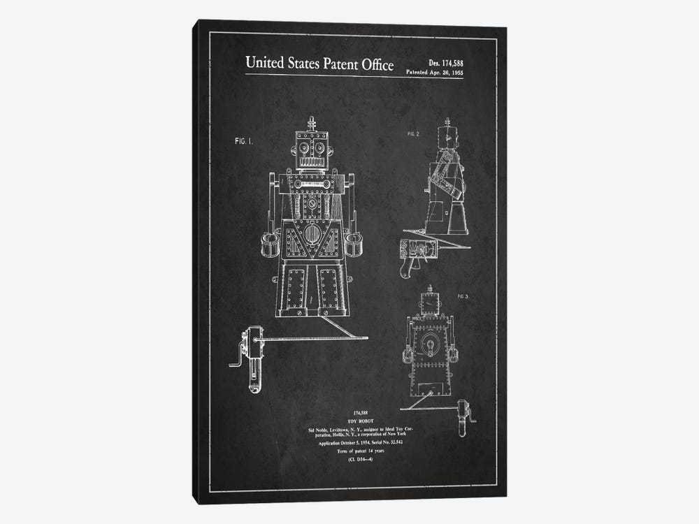 Toy Robot Dark Patent Blueprint by Aged Pixel 1-piece Canvas Artwork