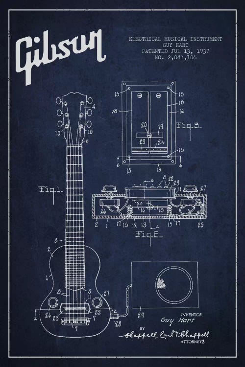 Gibson Eguitar Navy Blue Patent Blueprint