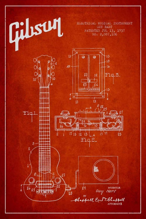 Gibson Eguitar Red Patent Blueprint