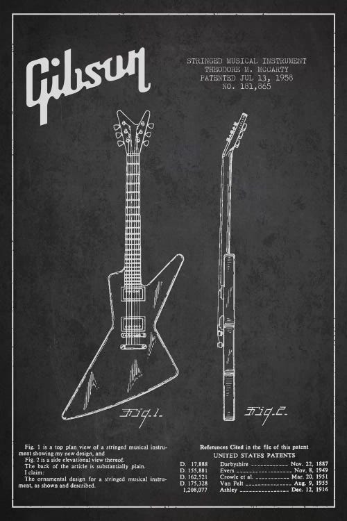 Gibson Electric Guitar Charcoal Patent Blueprint