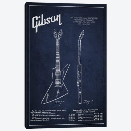 Gibson Electric Guitar Navy Blue Patent Blueprint Canvas Print #ADP976} by Aged Pixel Canvas Art