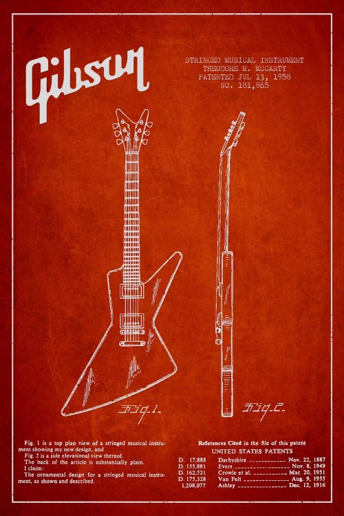 Gibson Electric Guitar Red Patent Blueprint