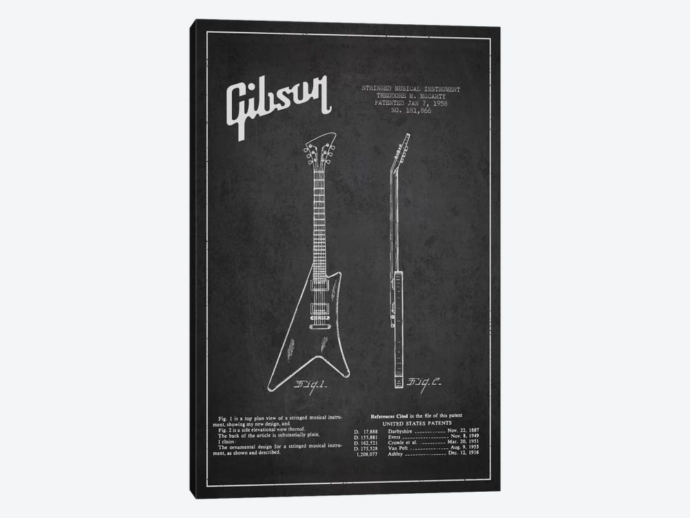 Gibson Instrument Charcoal Patent Blueprint by Aged Pixel 1-piece Art Print