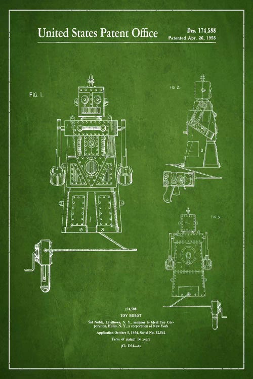 Toy Robot Green Patent Blueprint