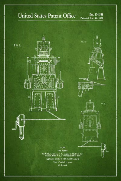 Robots: Toy Robot Green Patent Blueprint by Aged Pixel