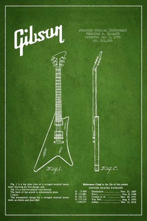 Gibson Instrument Green Patent Blueprint