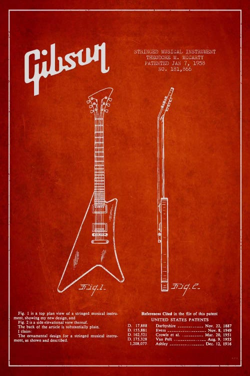 Gibson Instrument Red Patent Blueprint