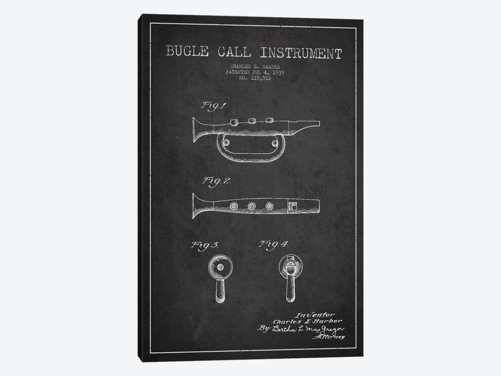 Bugle Charcoal Patent Blueprint by Aged Pixel 1-piece Canvas Art Print