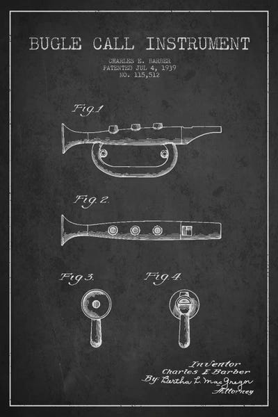 Trumpets: Bugle Charcoal Patent Blueprint by Aged Pixel