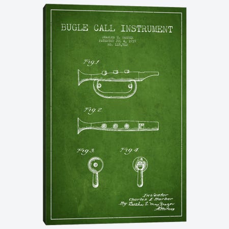 Bugle Green Patent Blueprint Canvas Print #ADP985} by Aged Pixel Canvas Print