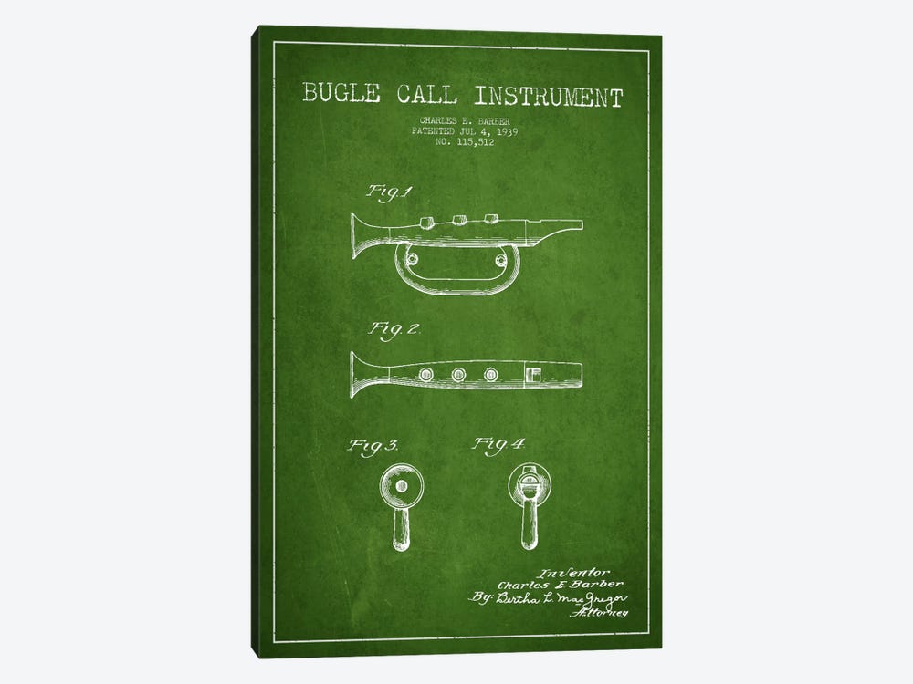 Bugle Green Patent Blueprint by Aged Pixel 1-piece Canvas Wall Art