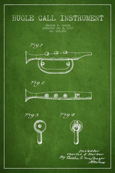 Trumpets: Bugle Green Patent Blueprint by Aged Pixel