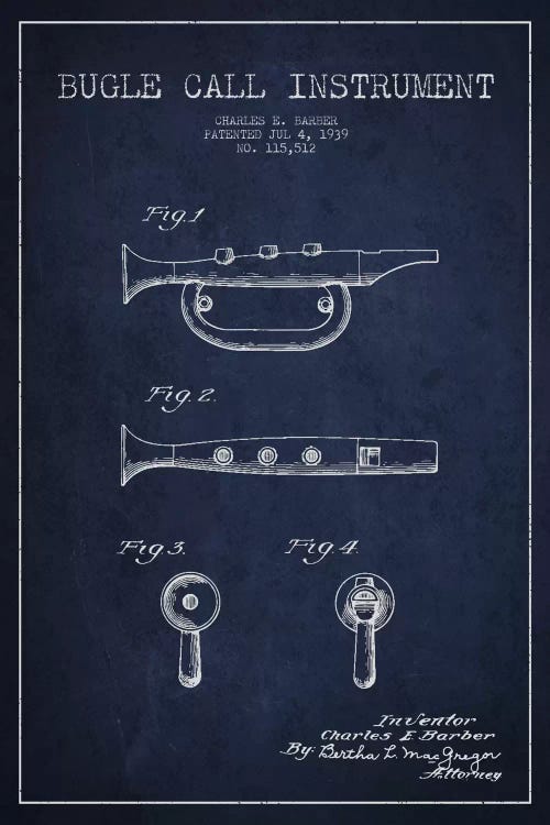 Bugle Navy Blue Patent Blueprint by Aged Pixel wall art