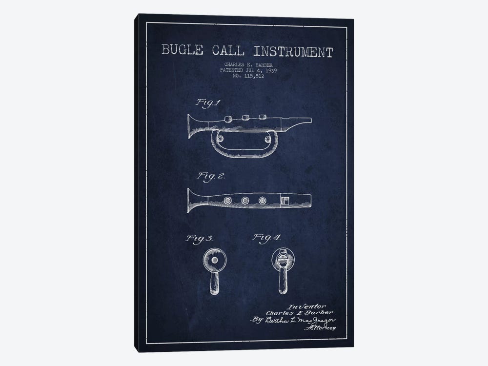 Bugle Navy Blue Patent Blueprint by Aged Pixel 1-piece Canvas Print