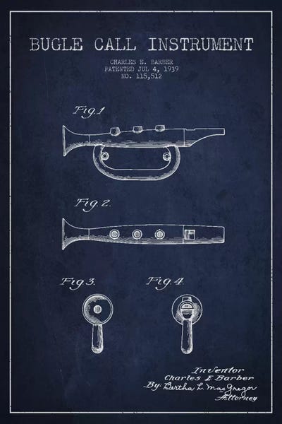 Trumpets: Bugle Navy Blue Patent Blueprint by Aged Pixel