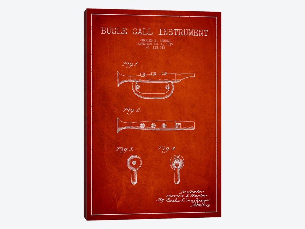 Bugle Red Patent Blueprint by Aged Pixel 1-piece Canvas Art