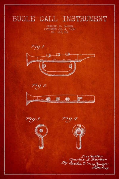 Trumpets: Bugle Red Patent Blueprint by Aged Pixel