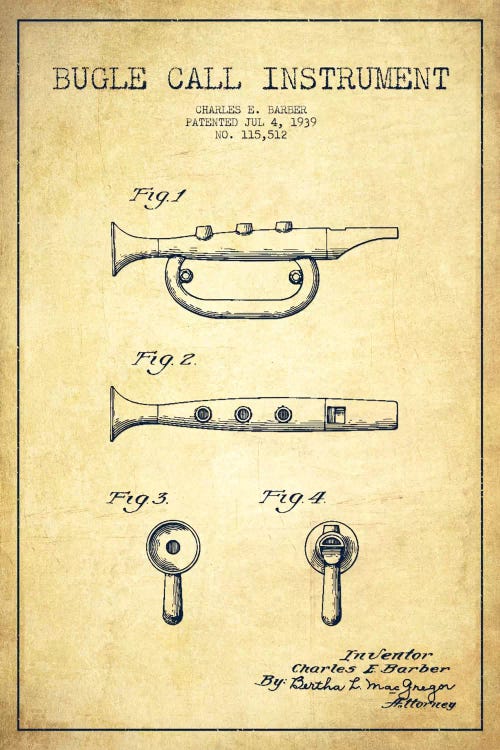 Bugle Vintage Patent Blueprint by Aged Pixel wall art