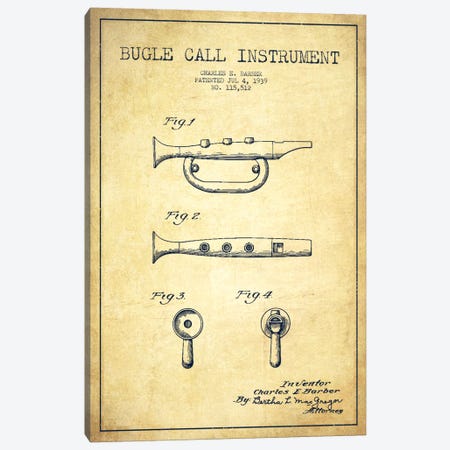 Bugle Vintage Patent Blueprint Canvas Print #ADP988} by Aged Pixel Canvas Art