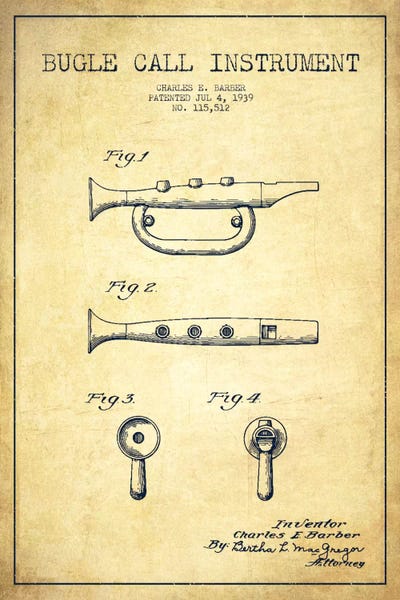 Trumpets: Bugle Vintage Patent Blueprint by Aged Pixel