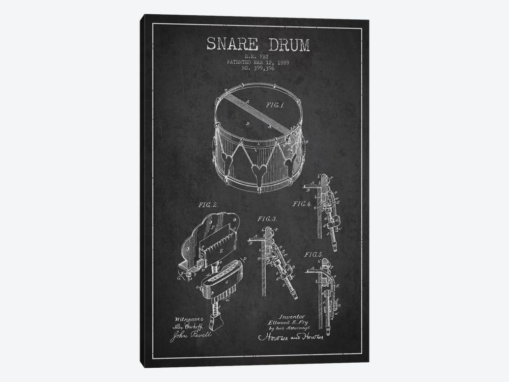 Snare Drum Charcoal Patent Blueprint by Aged Pixel 1-piece Canvas Wall Art