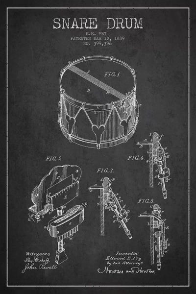 Aged Pixel: Snare Drum Charcoal Patent Blueprint by Aged Pixel