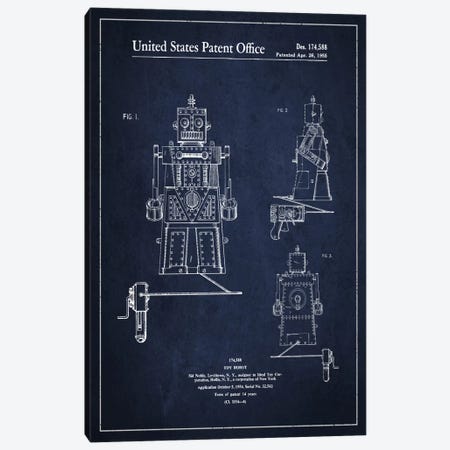 Toy Robot Navy Blue Patent Blueprint Canvas Print #ADP98} by Aged Pixel Canvas Art Print