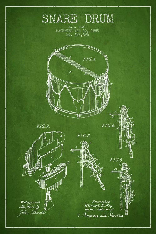 Snare Drum Green Patent Blueprint