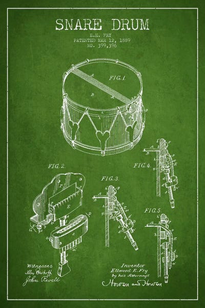 Drums: Snare Drum Green Patent Blueprint by Aged Pixel