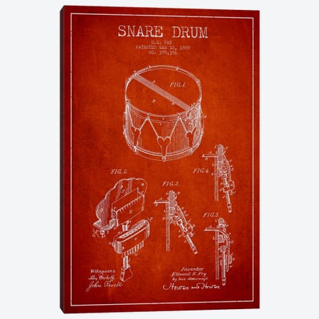 Snare Drum Red Patent Blueprint Canvas Print #ADP992} by Aged Pixel Art Print
