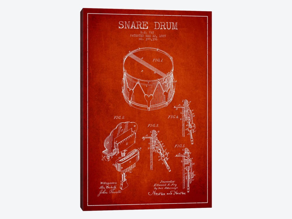 Snare Drum Red Patent Blueprint by Aged Pixel 1-piece Canvas Wall Art