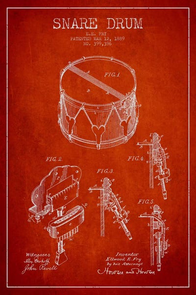 Music Blueprints: Snare Drum Red Patent Blueprint by Aged Pixel