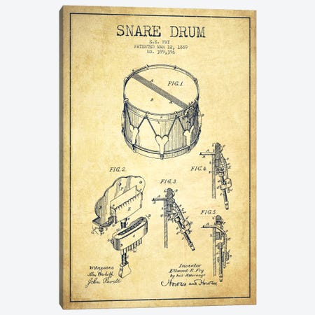 Snare Drum Vintage Patent Blueprint Canvas Print #ADP993} by Aged Pixel Art Print
