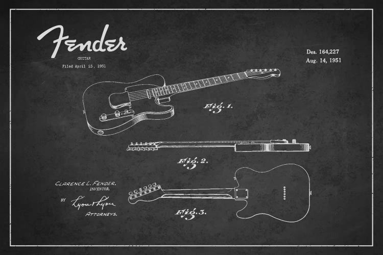 Fender Guitar Patent Blueprint by Aged Pixel wall art