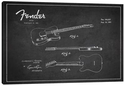 Fender Guitar Patent Blueprint Canvas Art Print - Aged Pixel