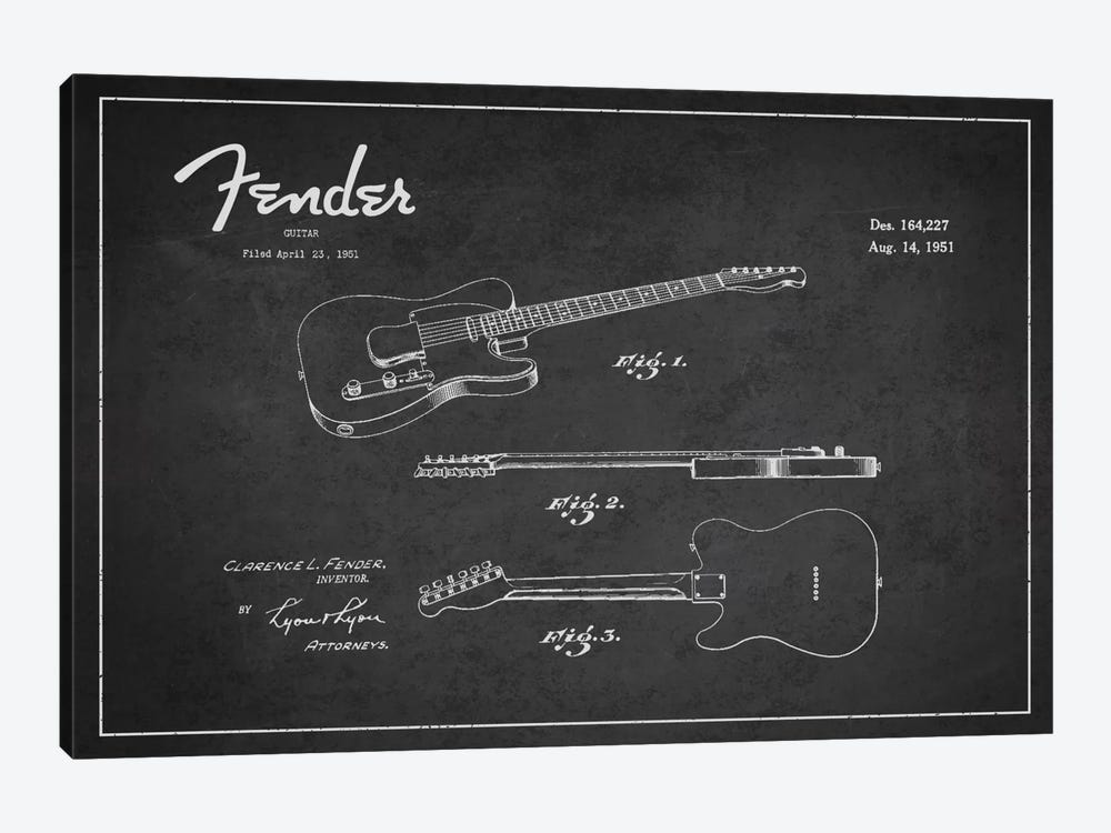 Fender Guitar Patent Blueprint by Aged Pixel 1-piece Canvas Wall Art