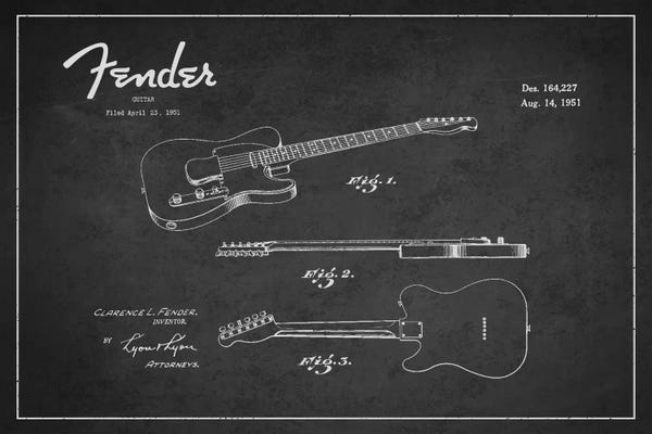 Aged Pixel: Fender Guitar Patent Blueprint by Aged Pixel