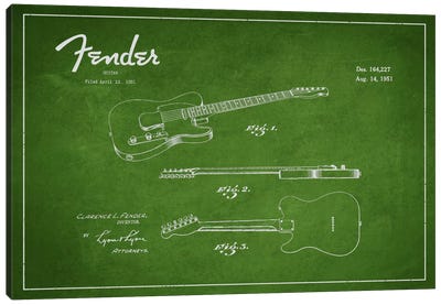 Fender Guitar Patent Blueprint Canvas Art Print - Aged Pixel: Music
