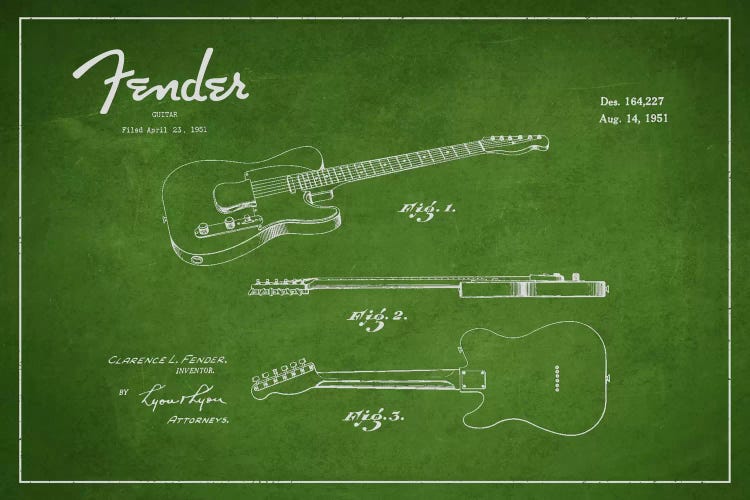 Fender Guitar Patent Blueprint by Aged Pixel wall art