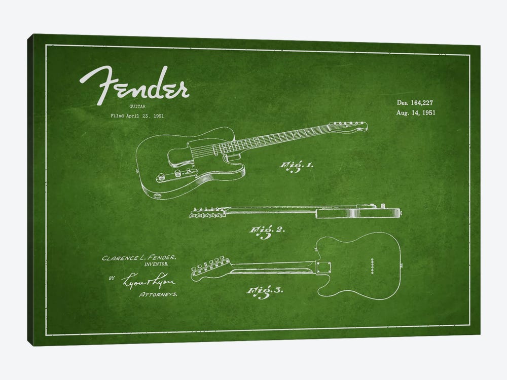 Fender Guitar Patent Blueprint by Aged Pixel 1-piece Art Print