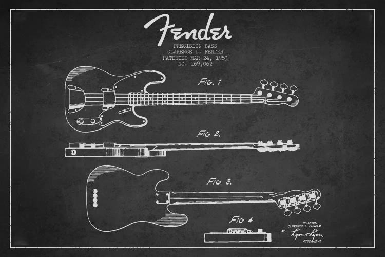 Fender Guitar Charcoal Patent Blueprint